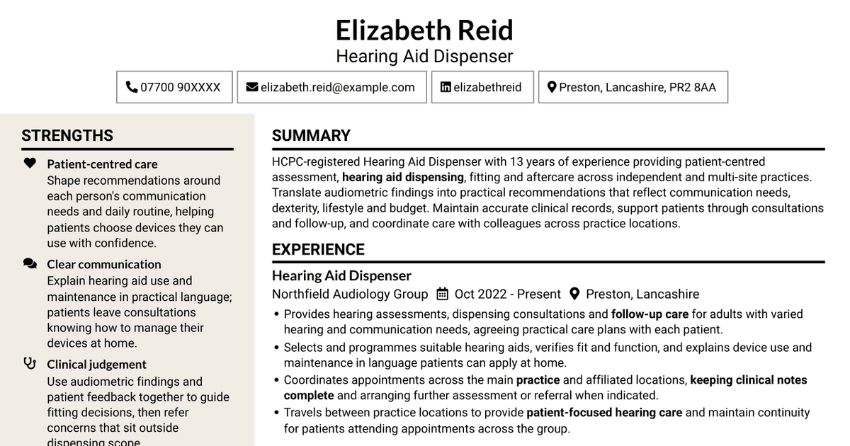7 Hearing Aid Dispenser CV Templates with Example