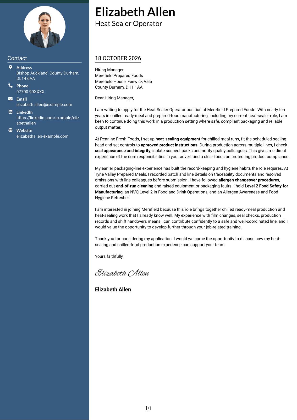 Cover letter example — page 1