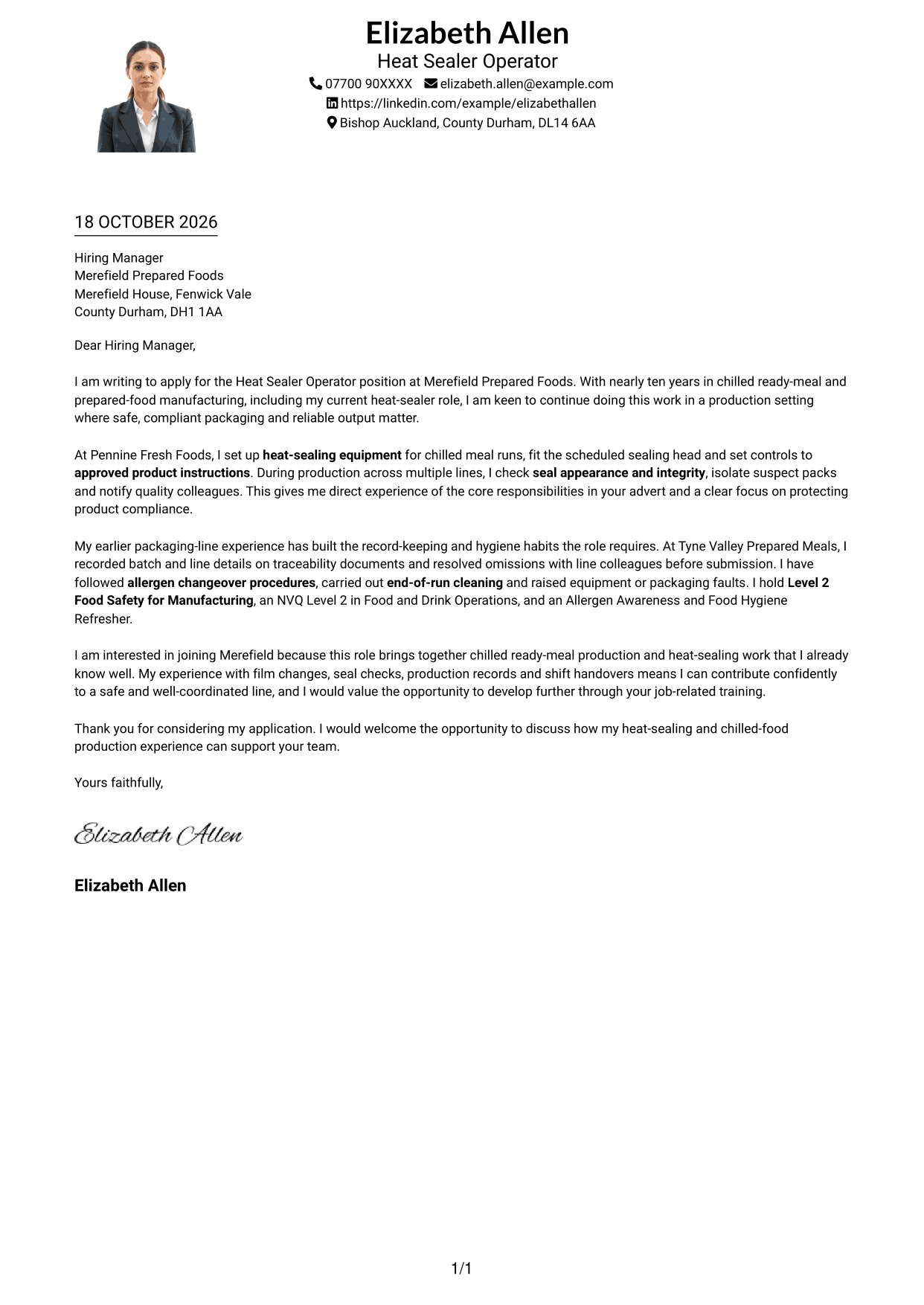 Cover letter example — page 1