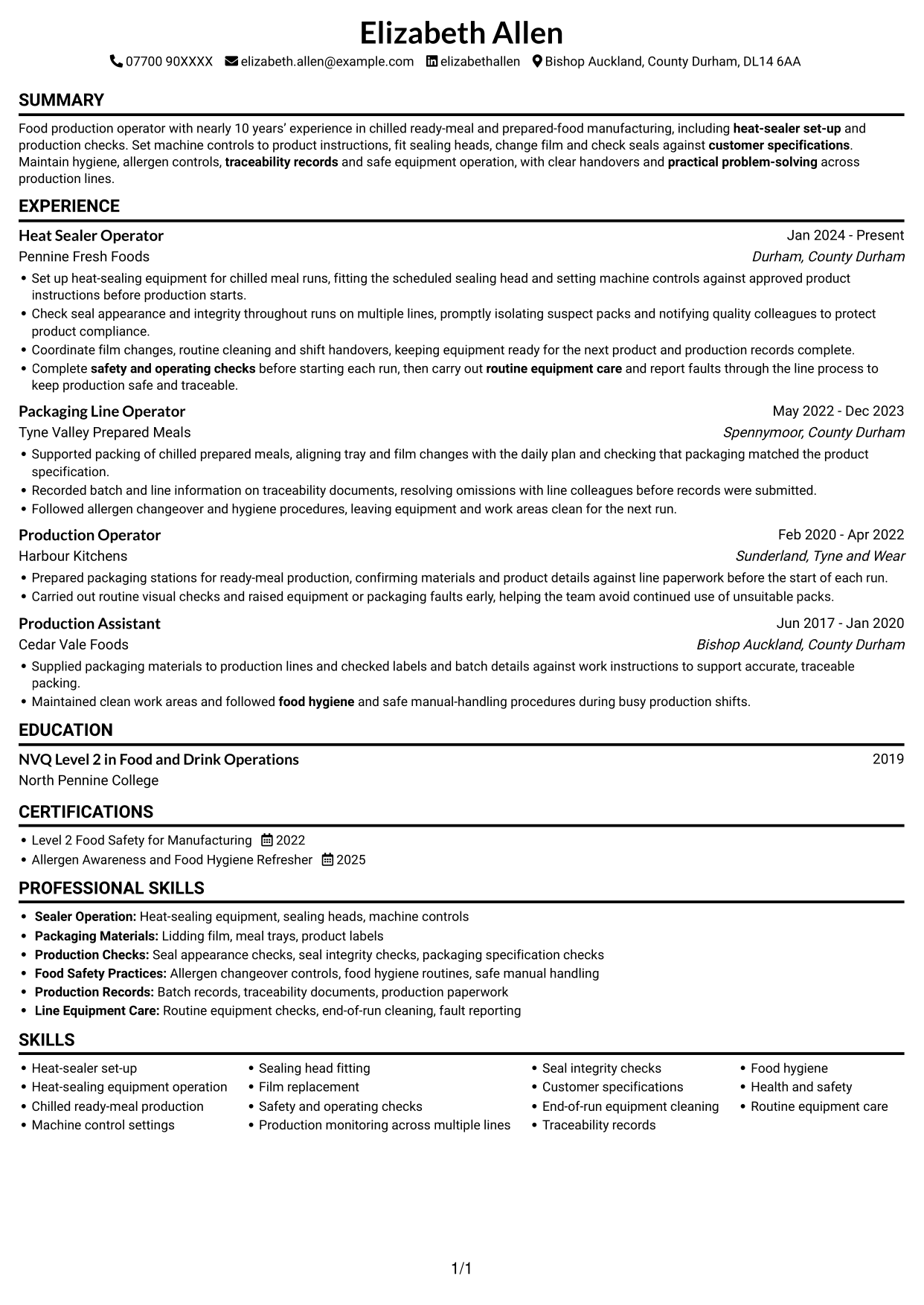 CV example — page 1