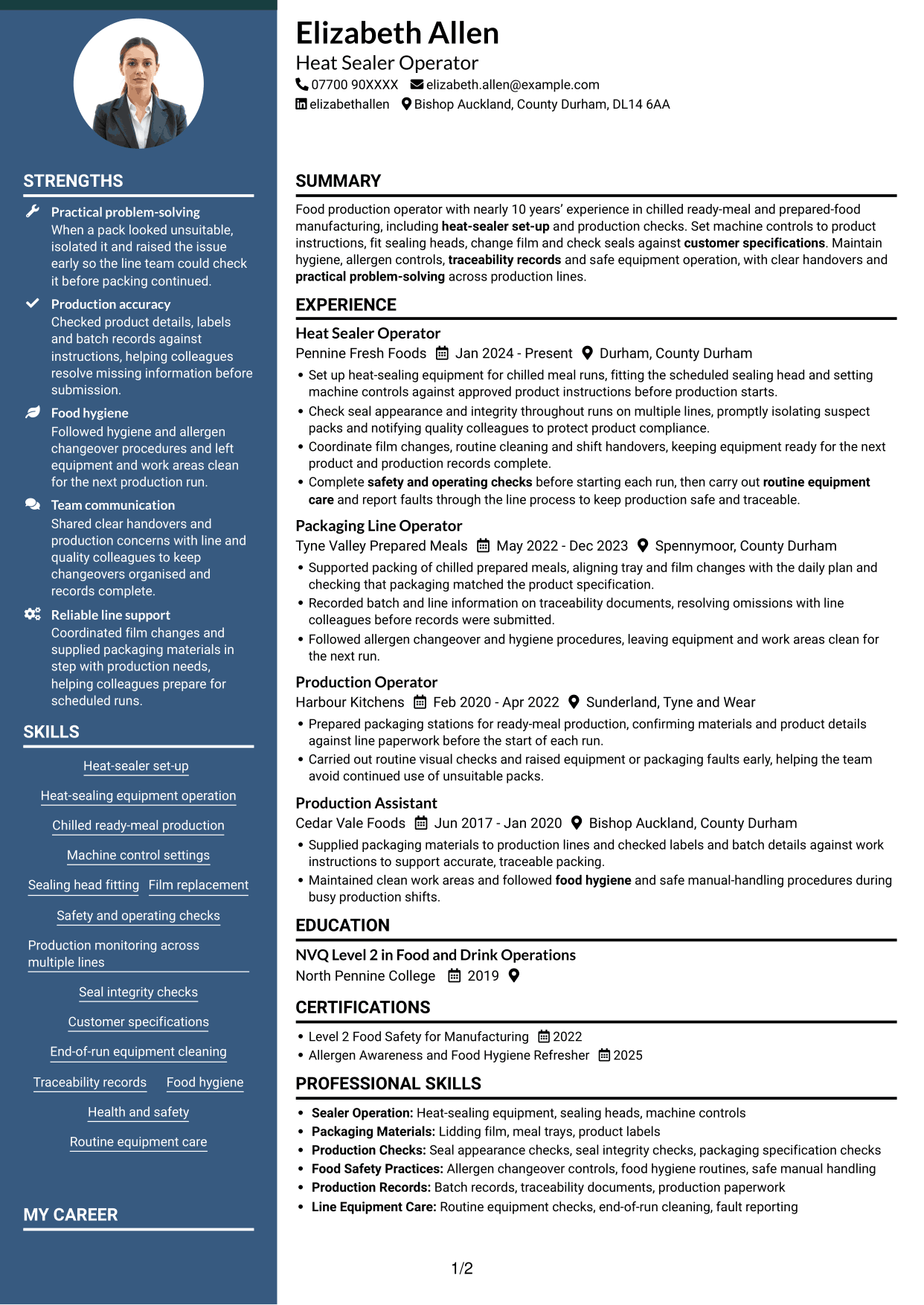 CV example — page 1
