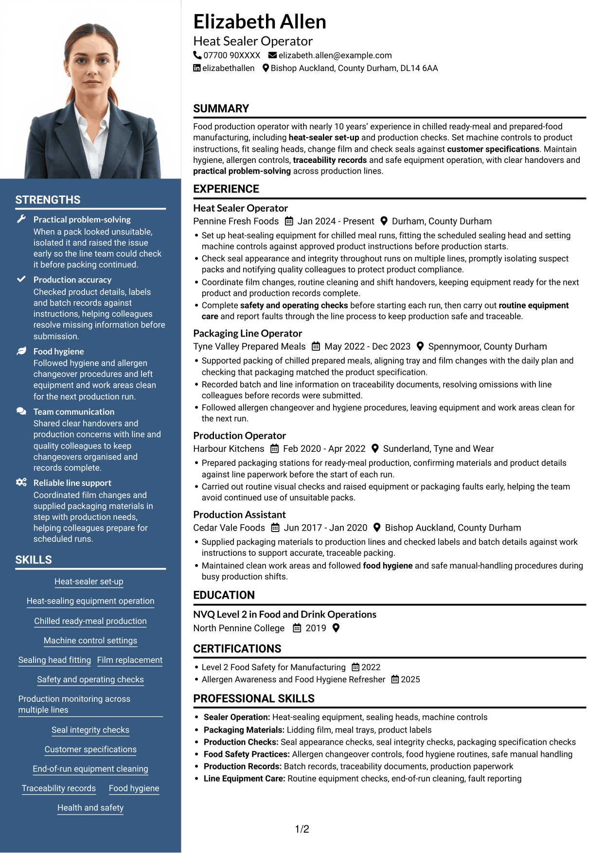 CV example — page 1