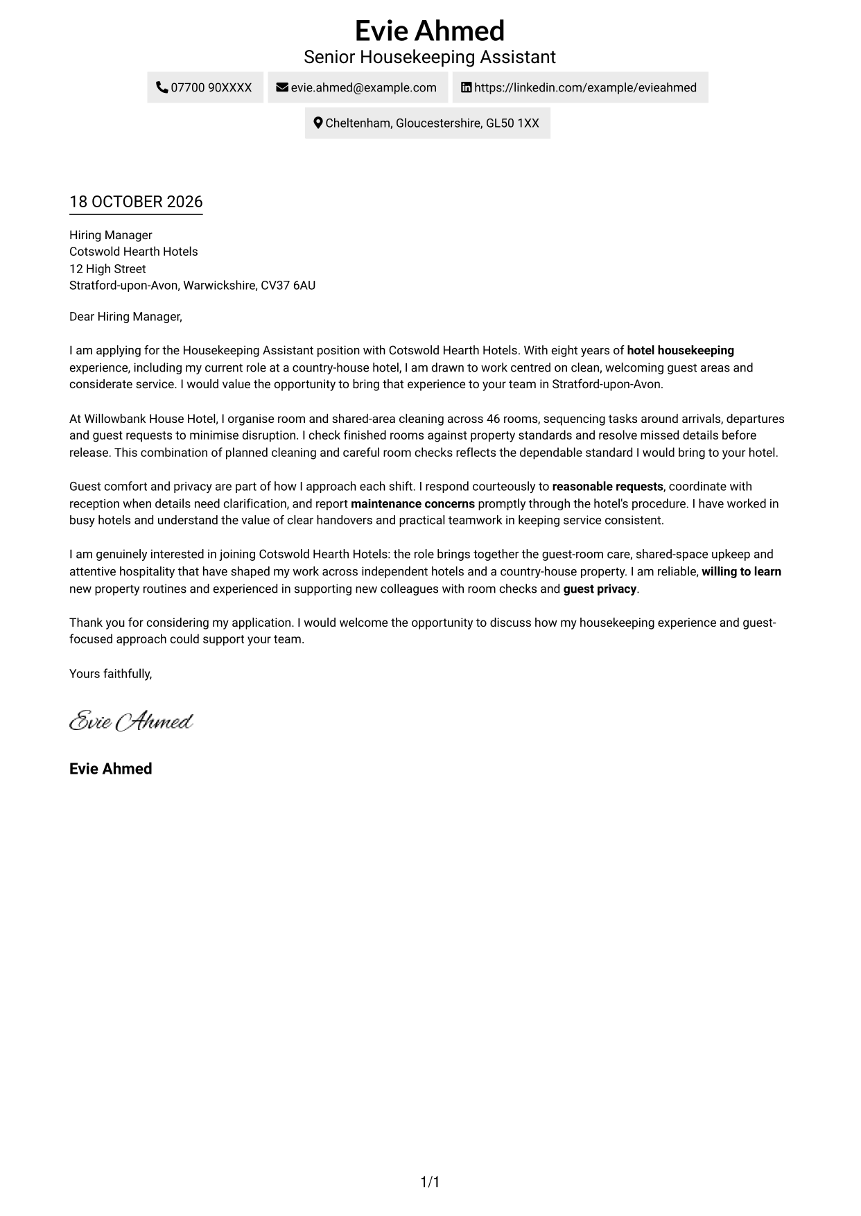 Cover letter example — page 1