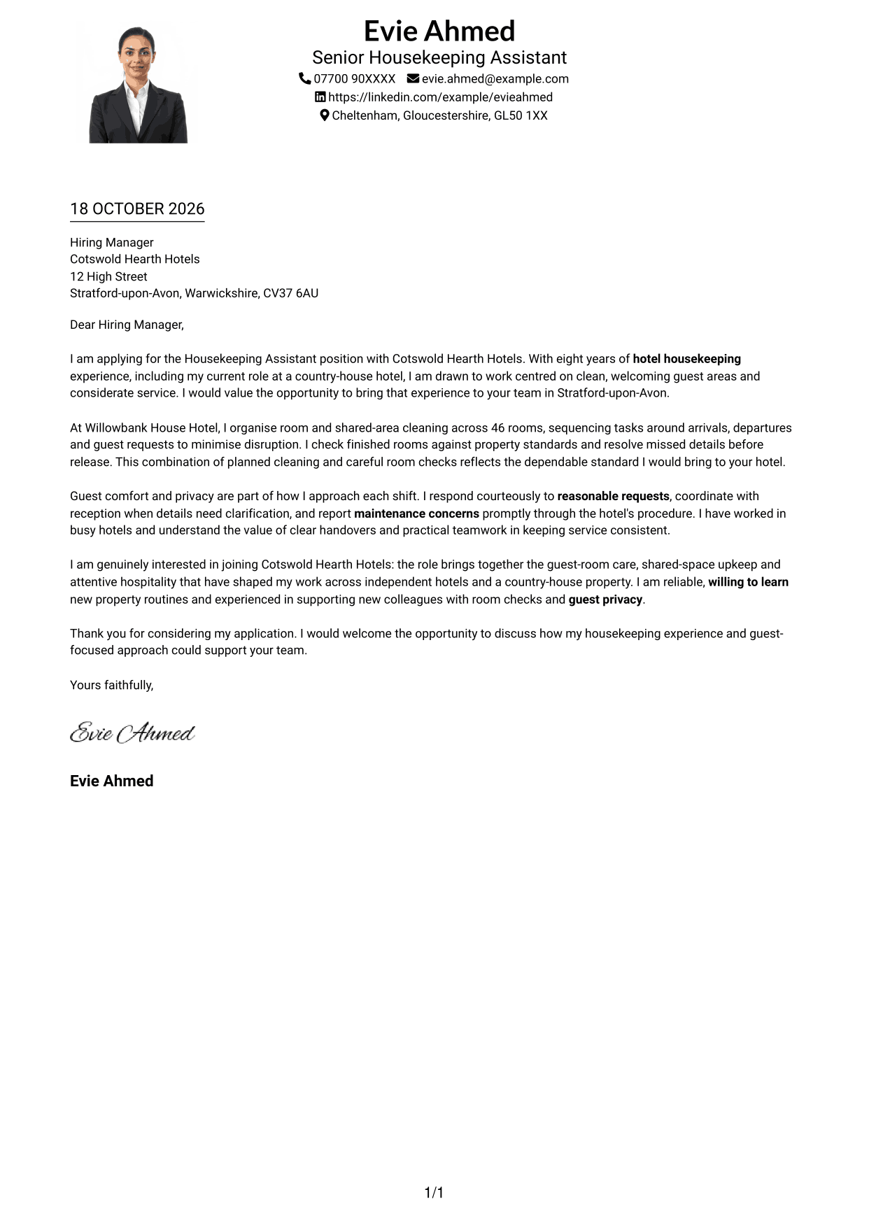 Cover letter example — page 1