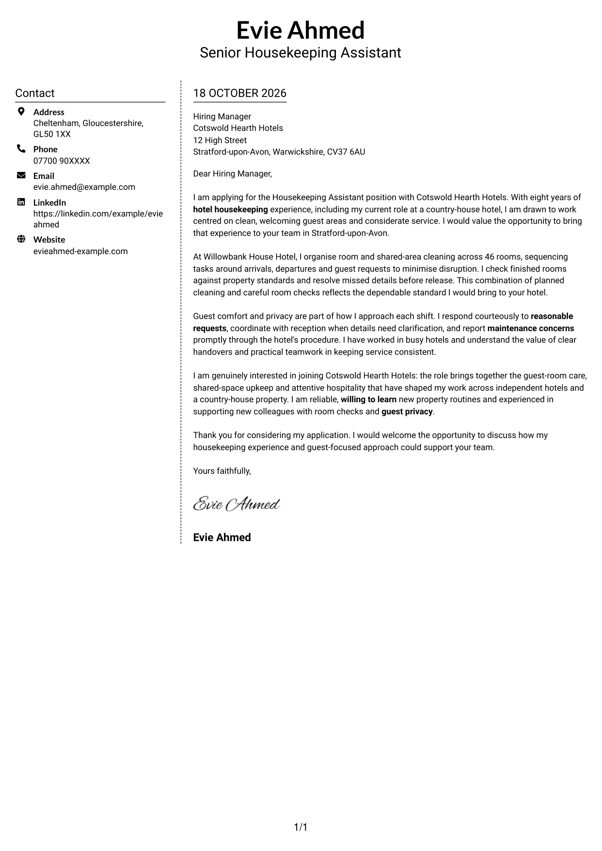 Cover letter example — page 1