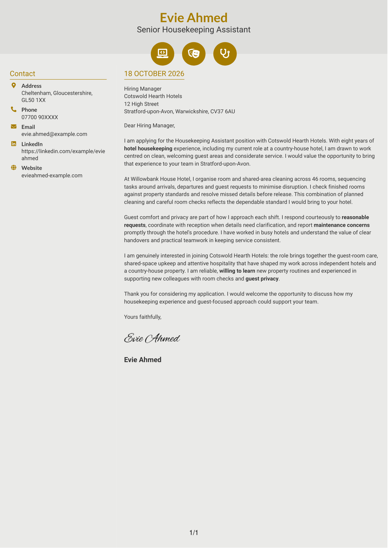 Cover letter example — page 1