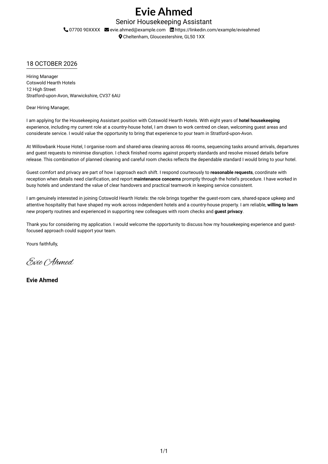 Cover letter example — page 1