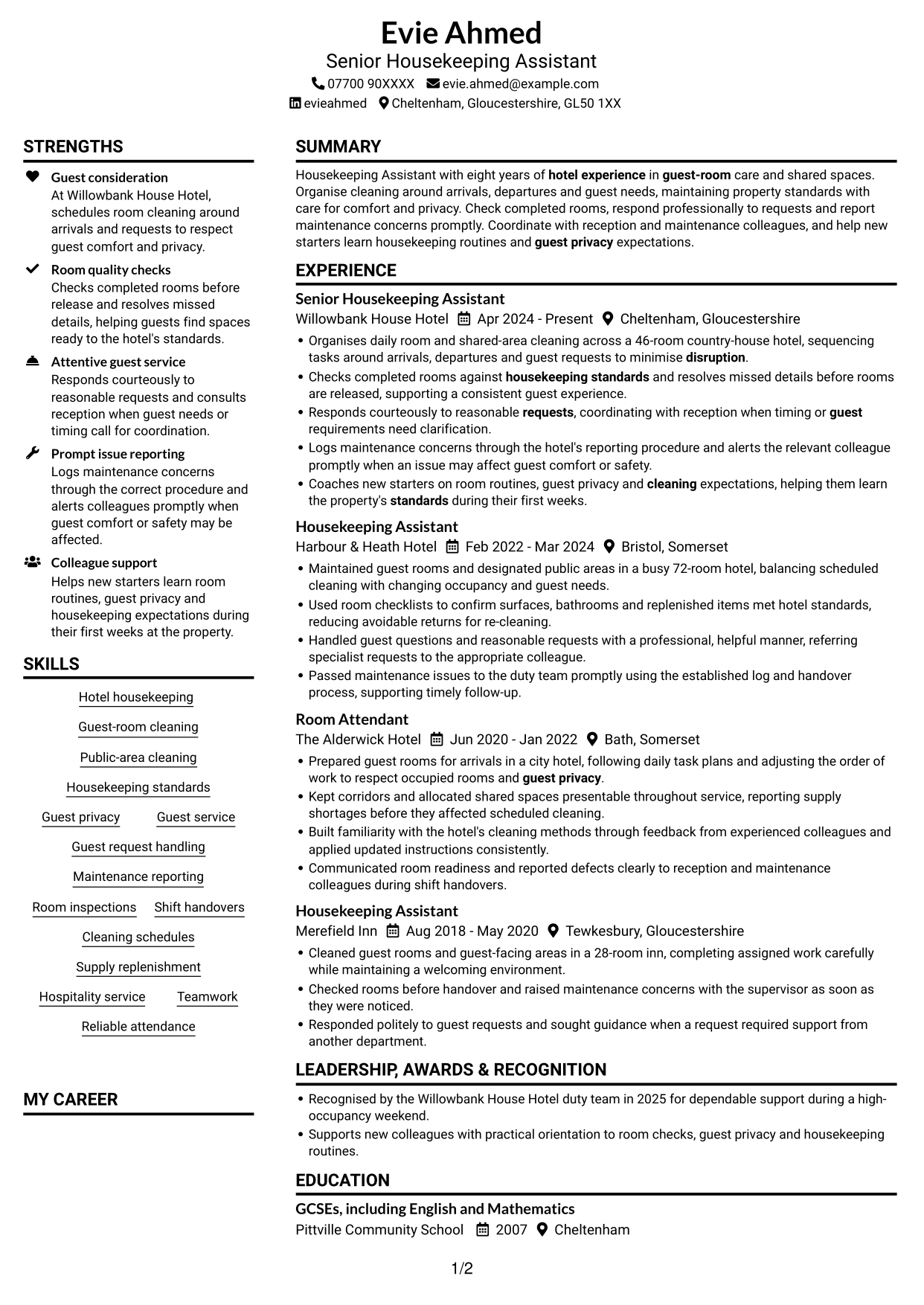 CV example — page 1