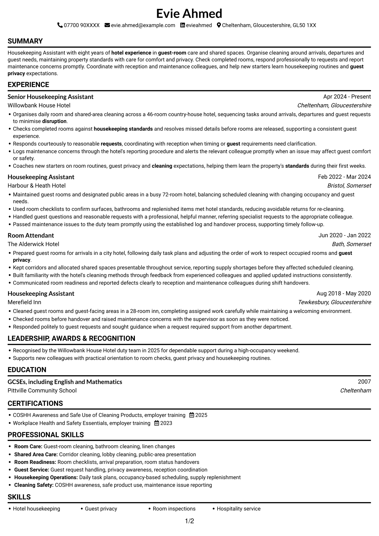 CV example — page 1