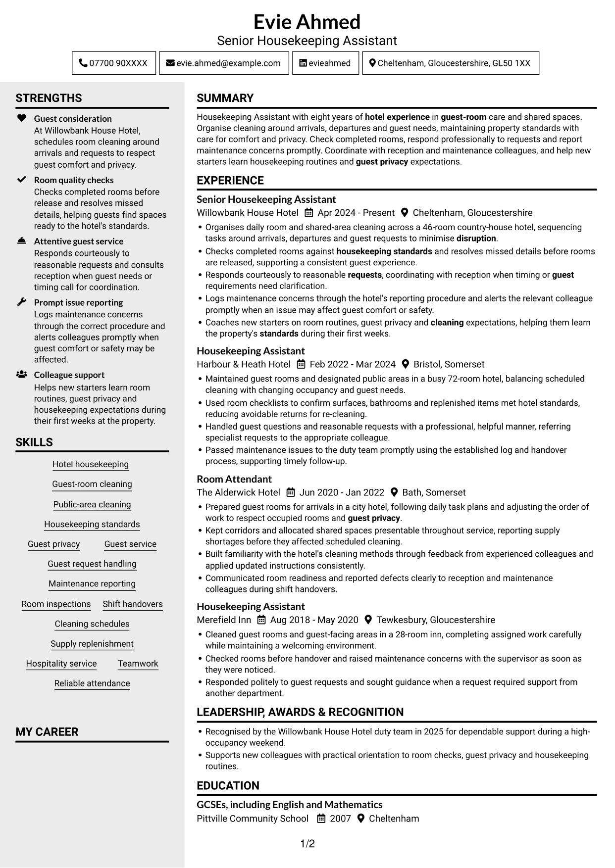 CV example — page 1