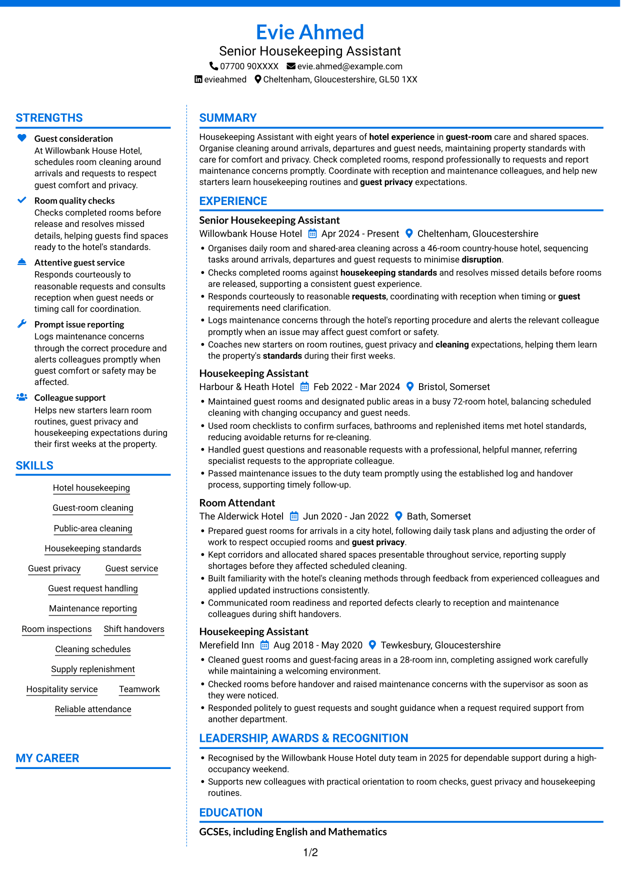 CV example — page 1