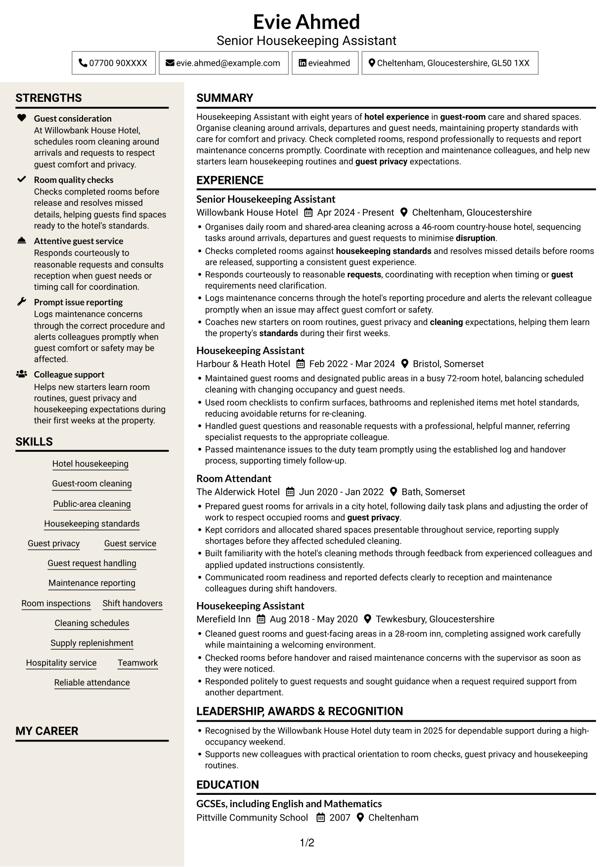 CV example — page 1