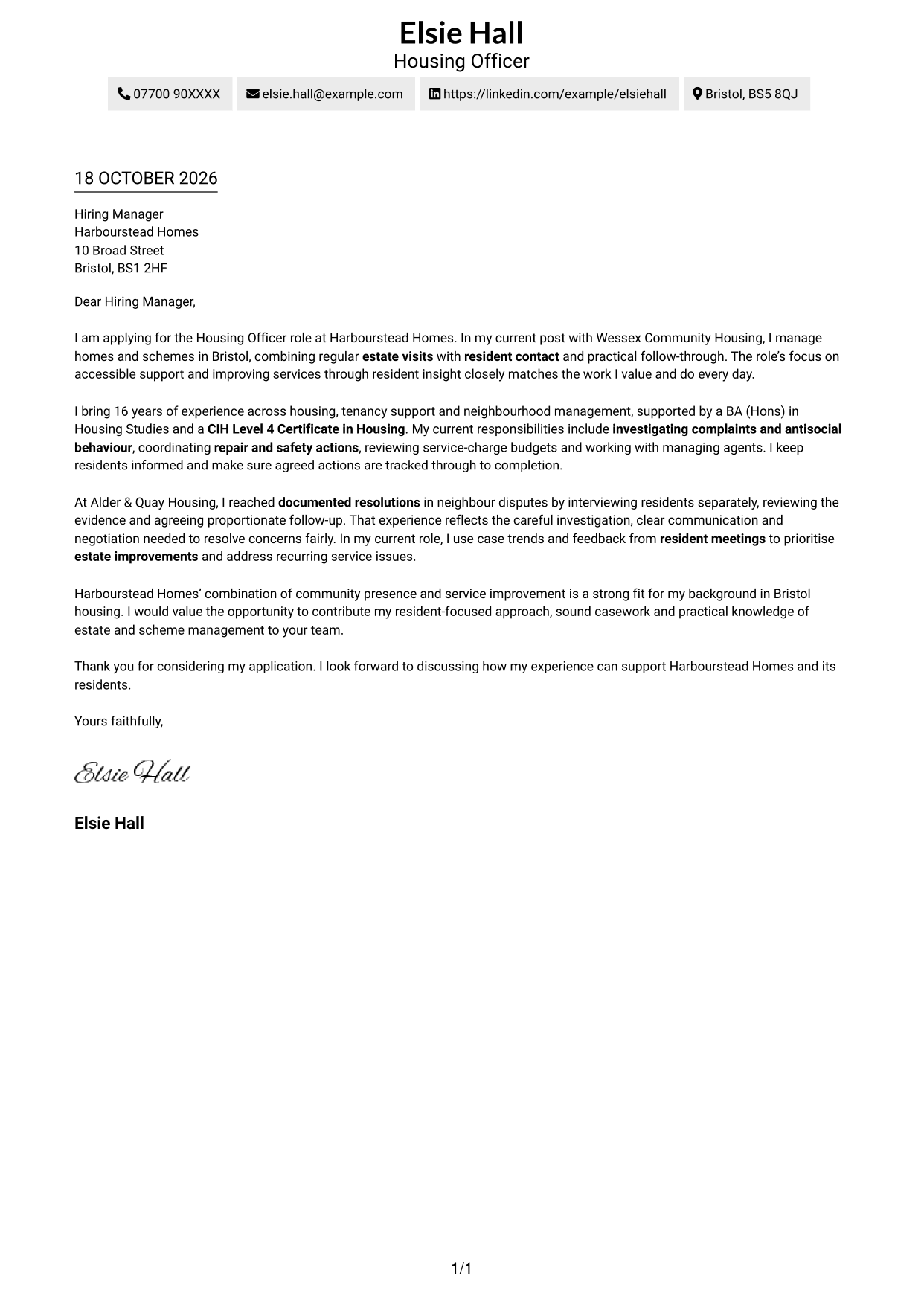 Cover letter example — page 1