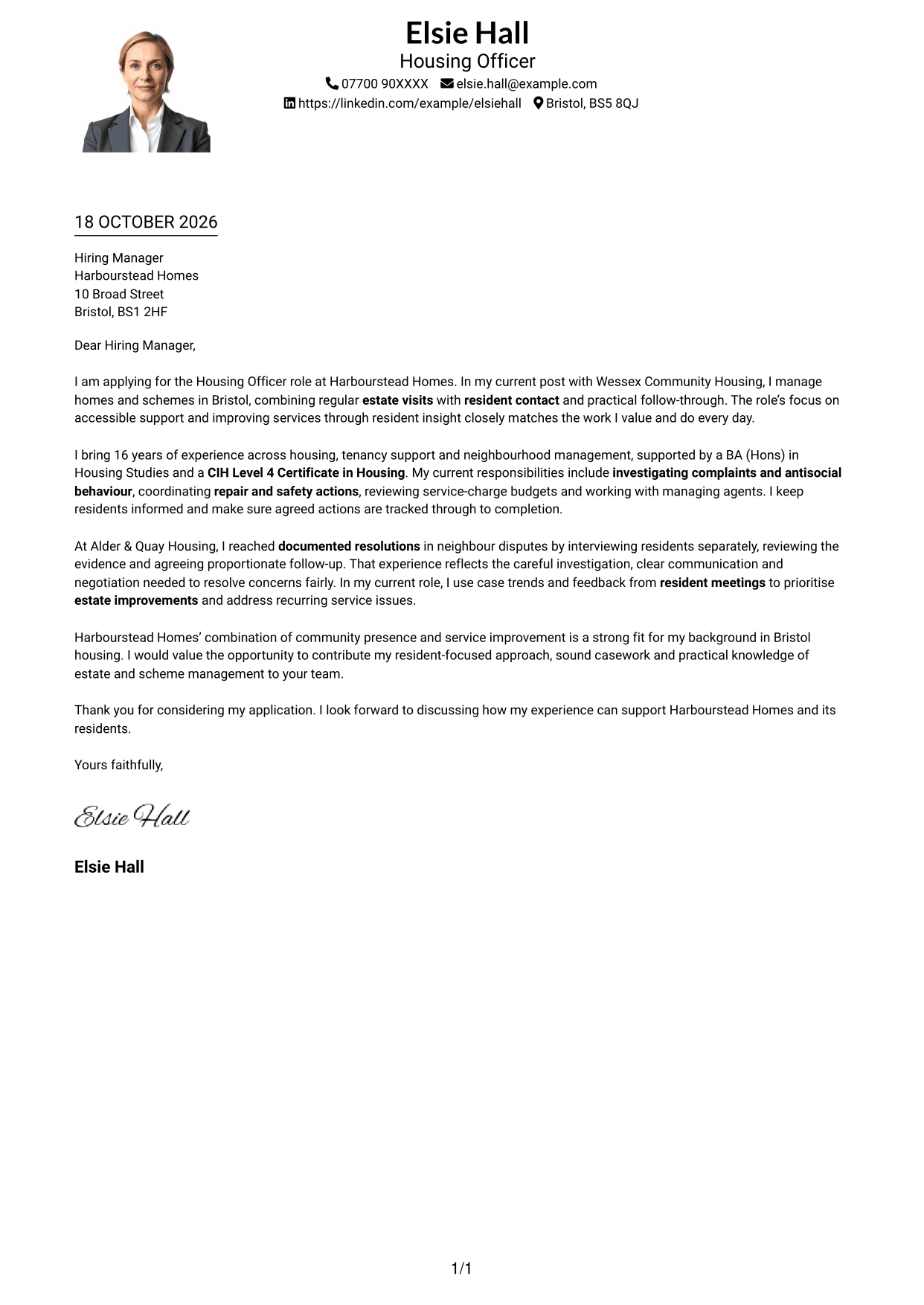 Cover letter example — page 1