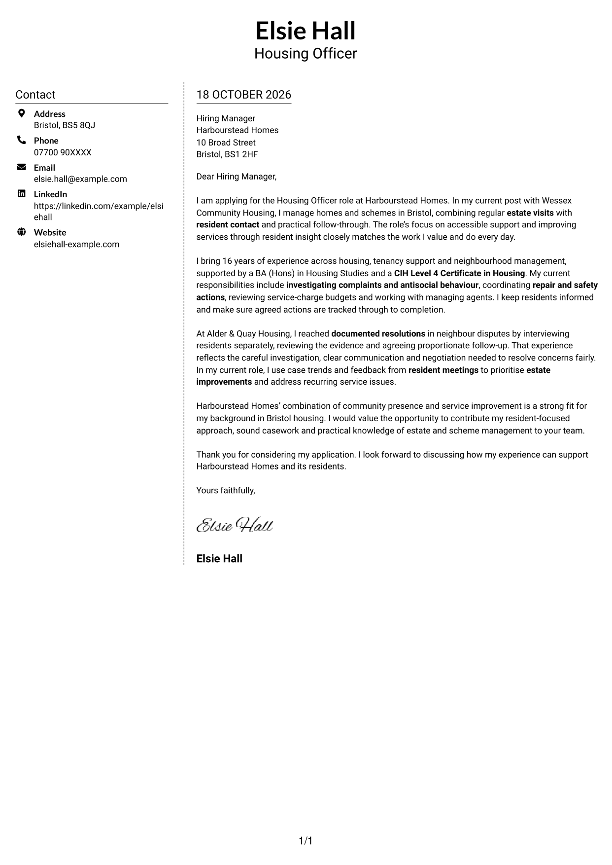 Cover letter example — page 1