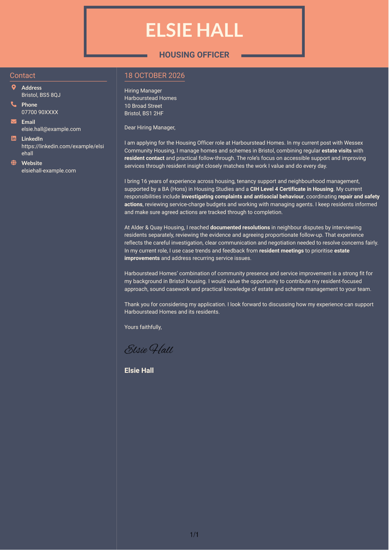 Cover letter example — page 1