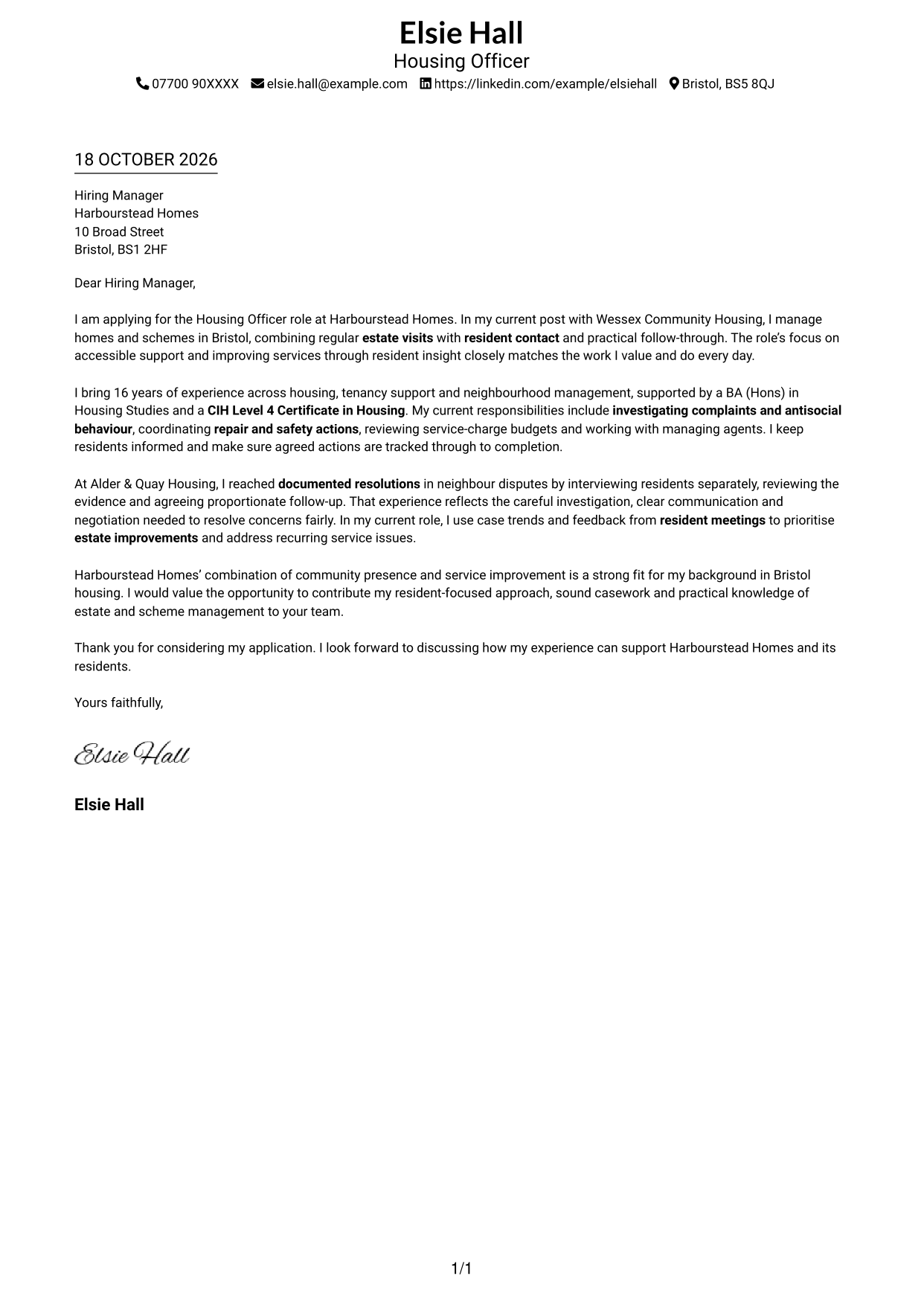 Cover letter example — page 1