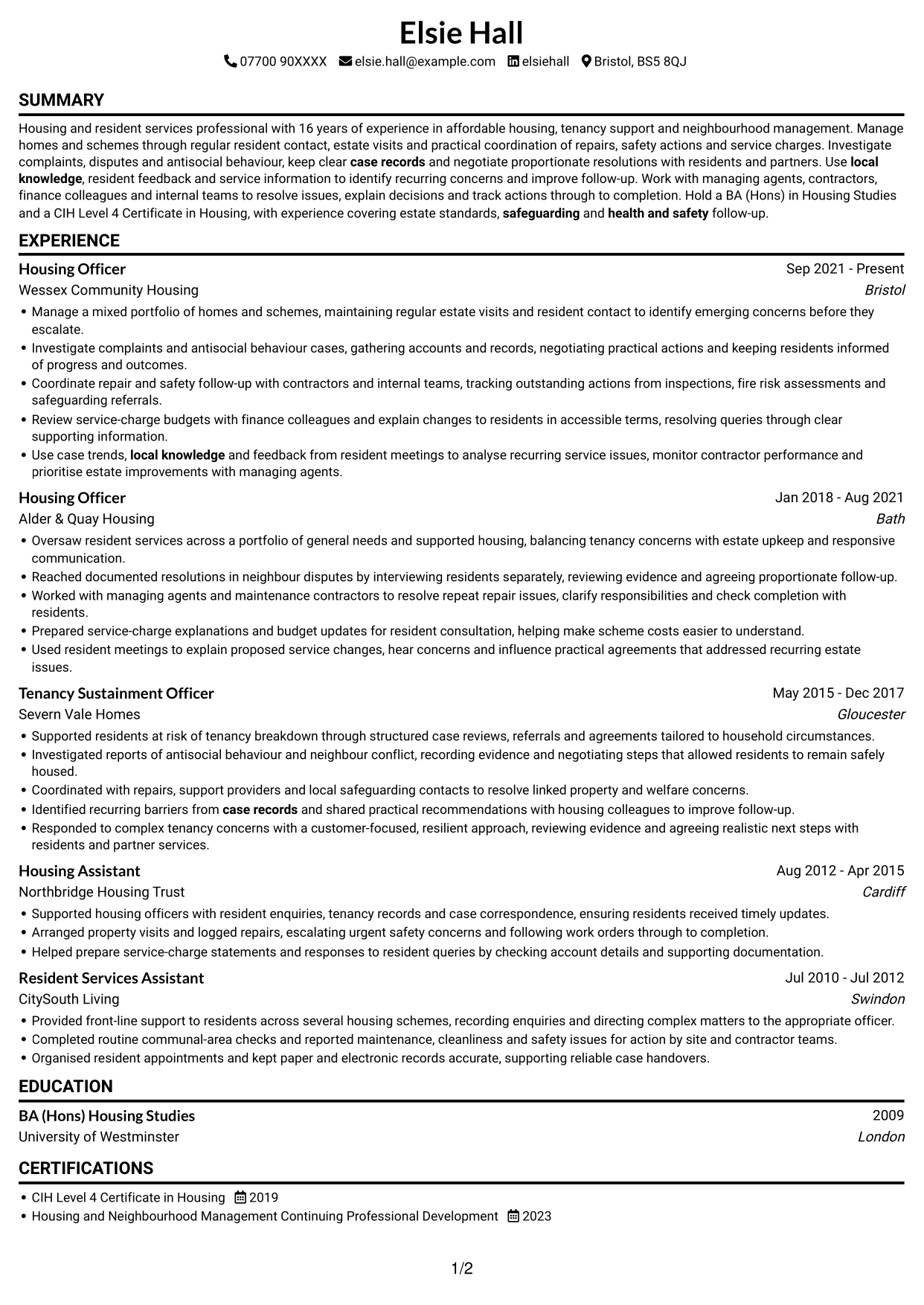 CV example — page 1