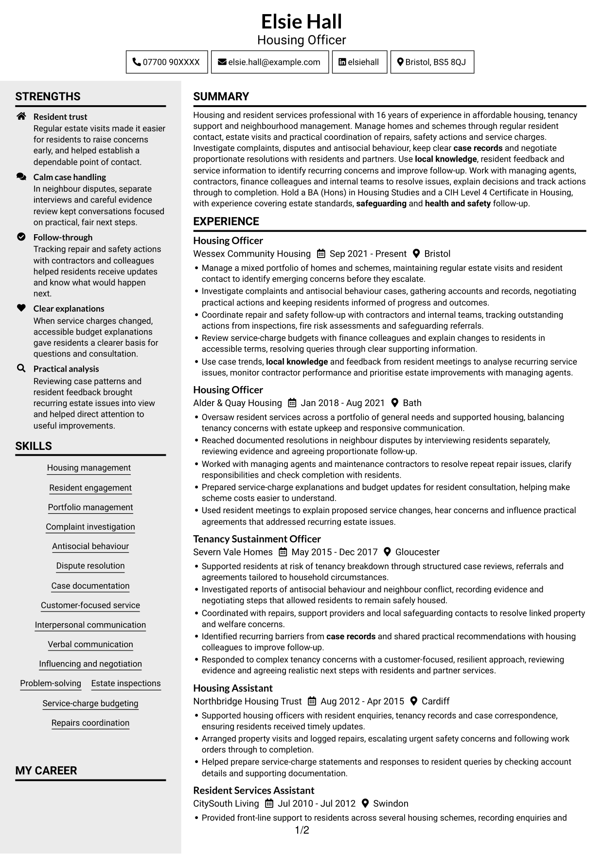 CV example — page 1