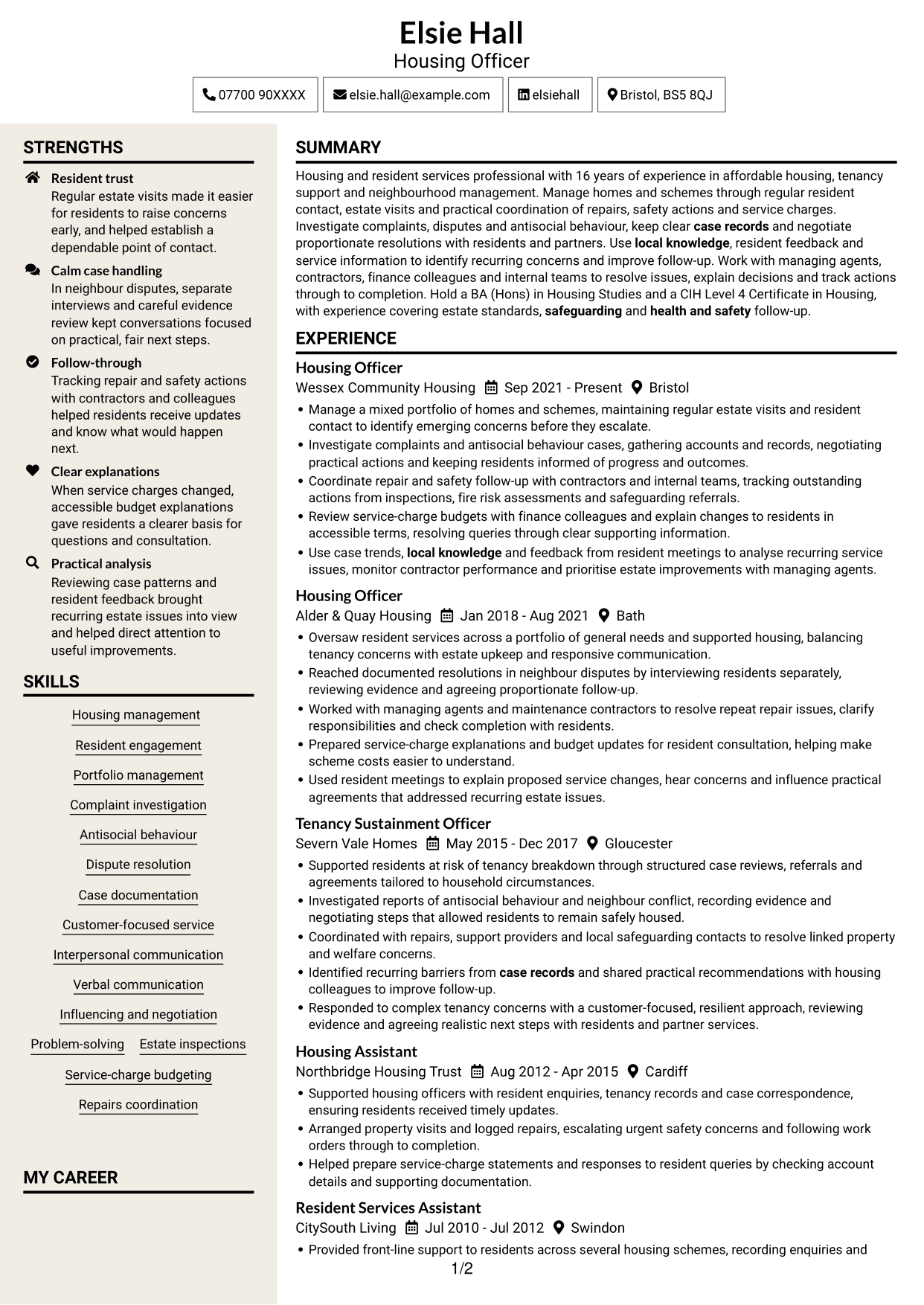 CV example — page 1