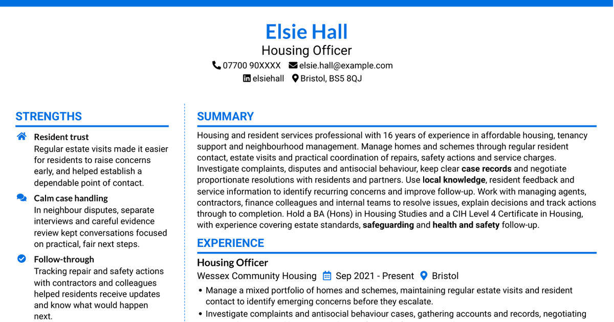 7 Housing Officer - Resident and Estate Management CV Templates with Example