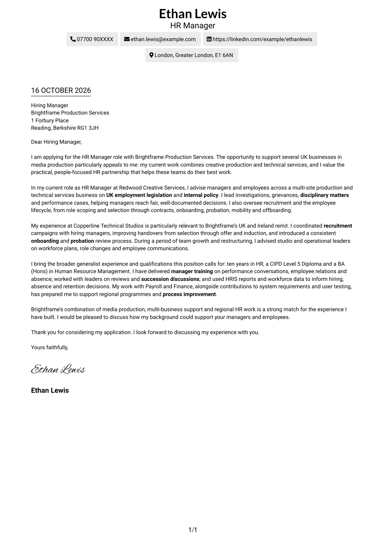 Cover letter example — page 1
