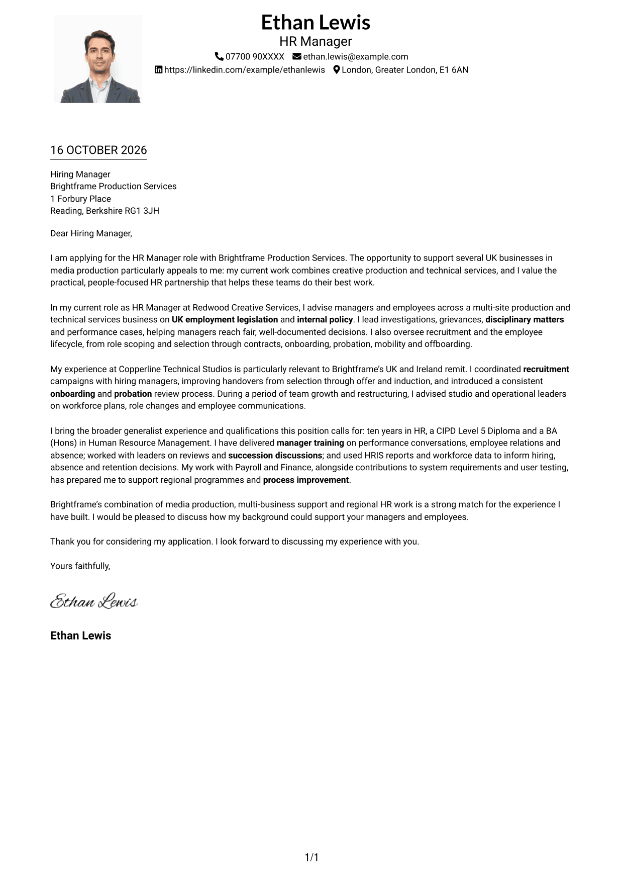 Cover letter example — page 1