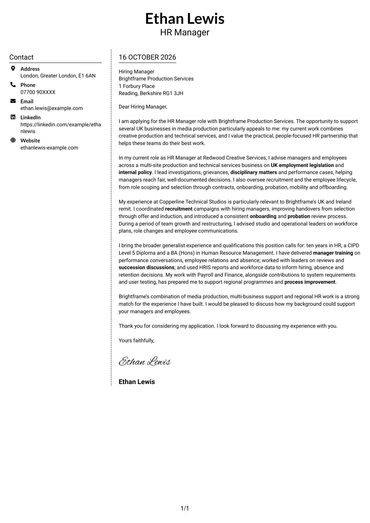 Cover letter example — page 1