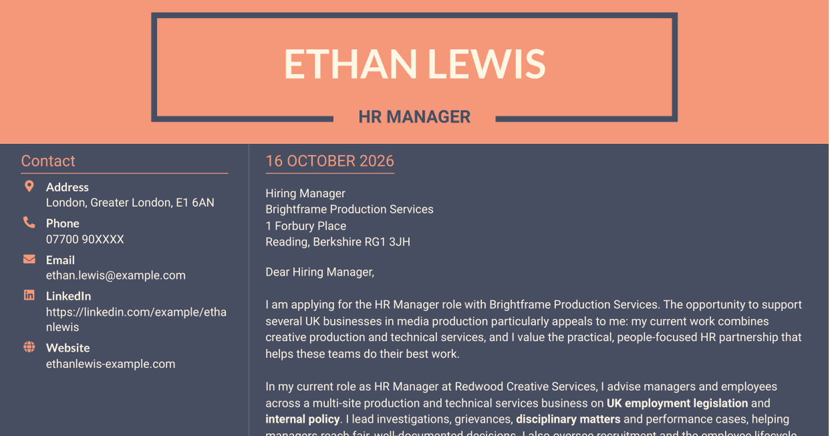 7 HR Manager - Media Production Cover Letter Templates with Example