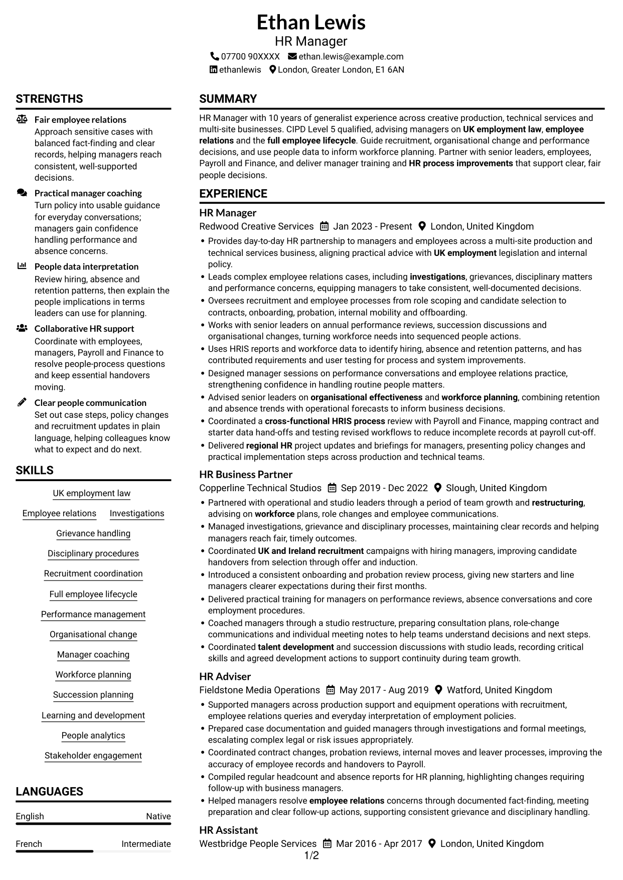 CV example — page 1