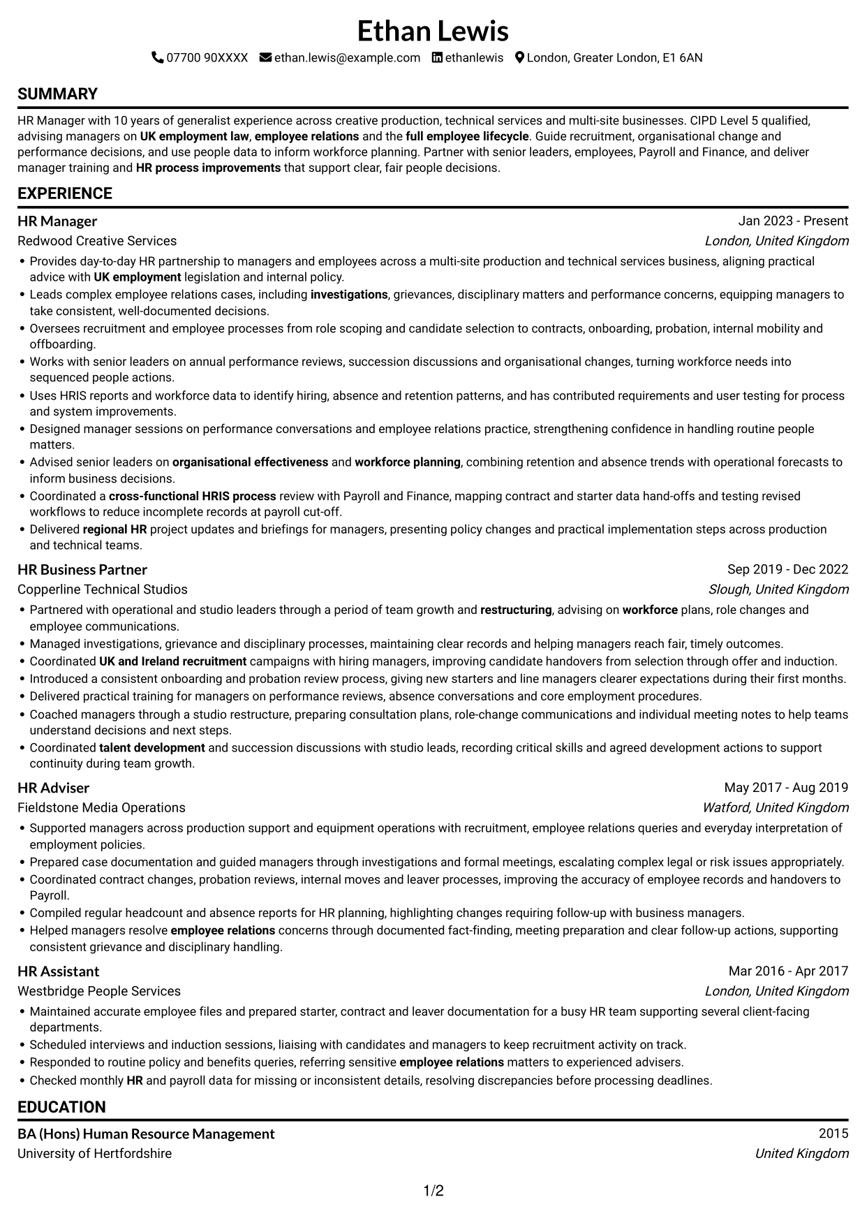 CV example — page 1