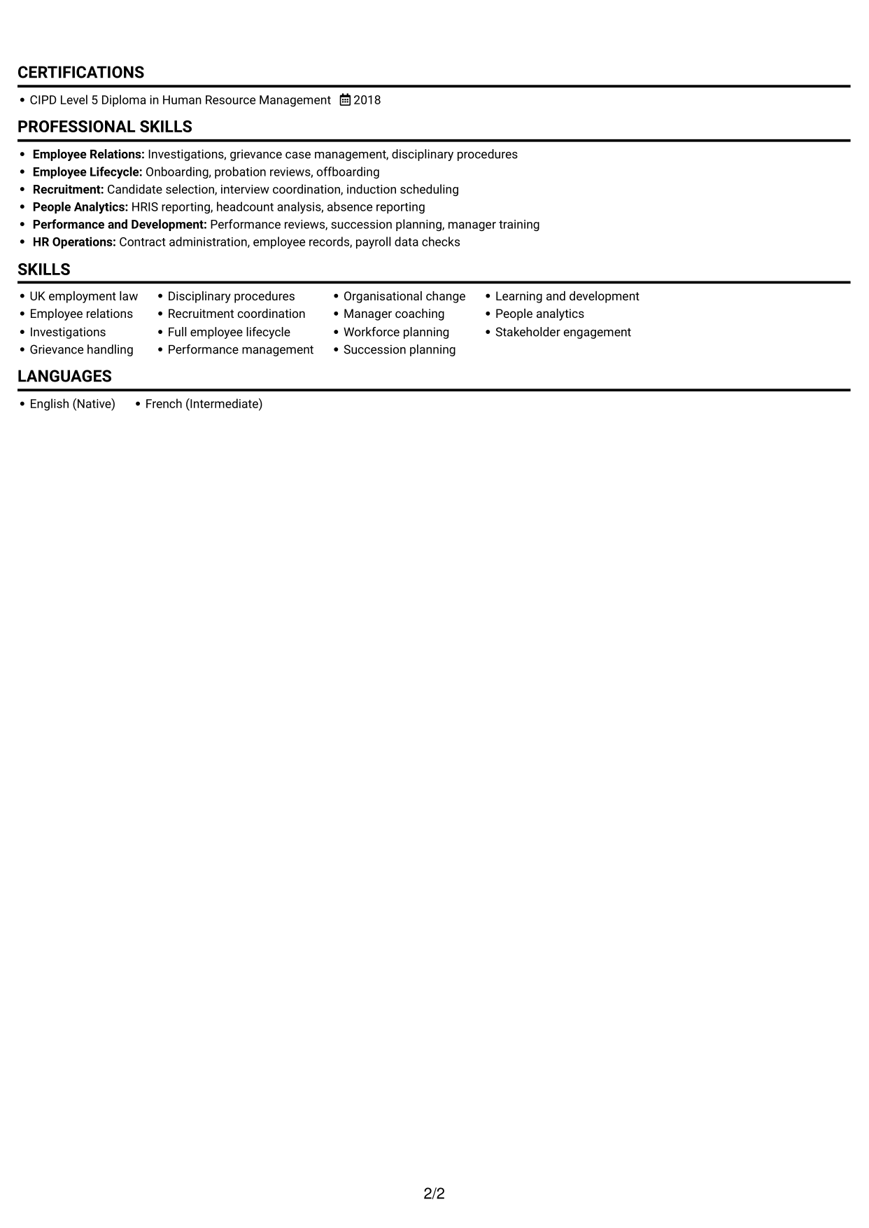 CV example — page 2