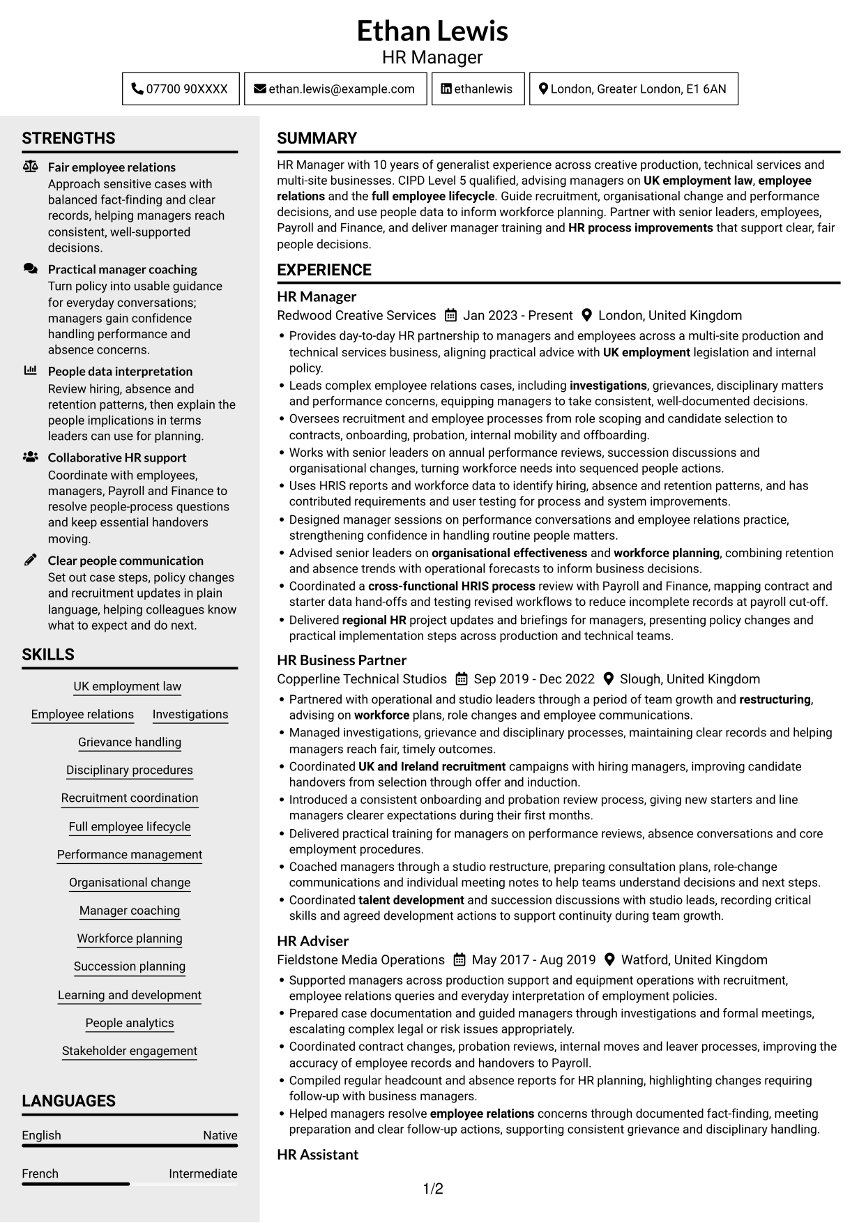 CV example — page 1