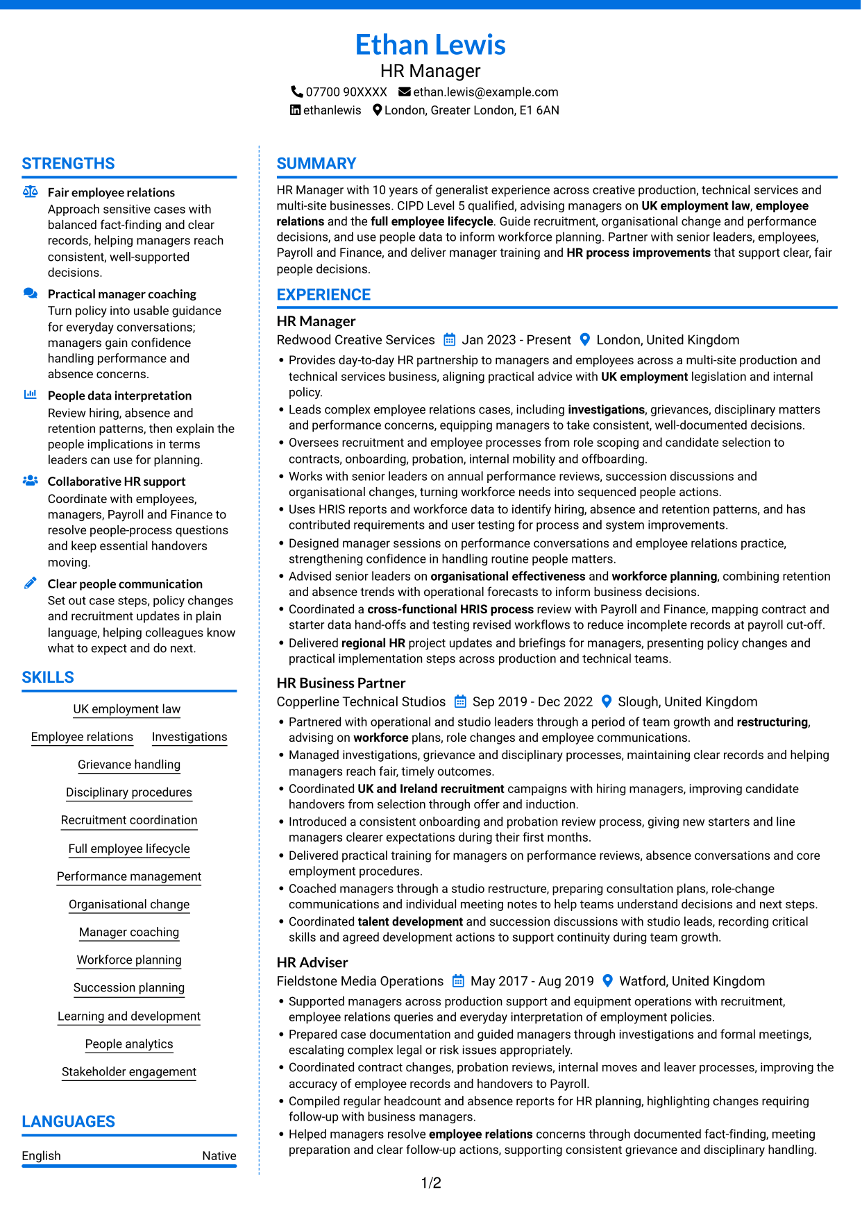 CV example — page 1