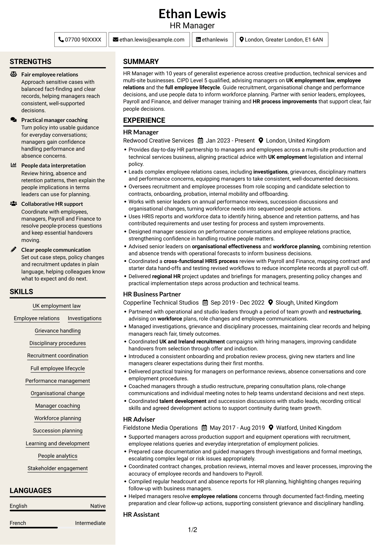 CV example — page 1