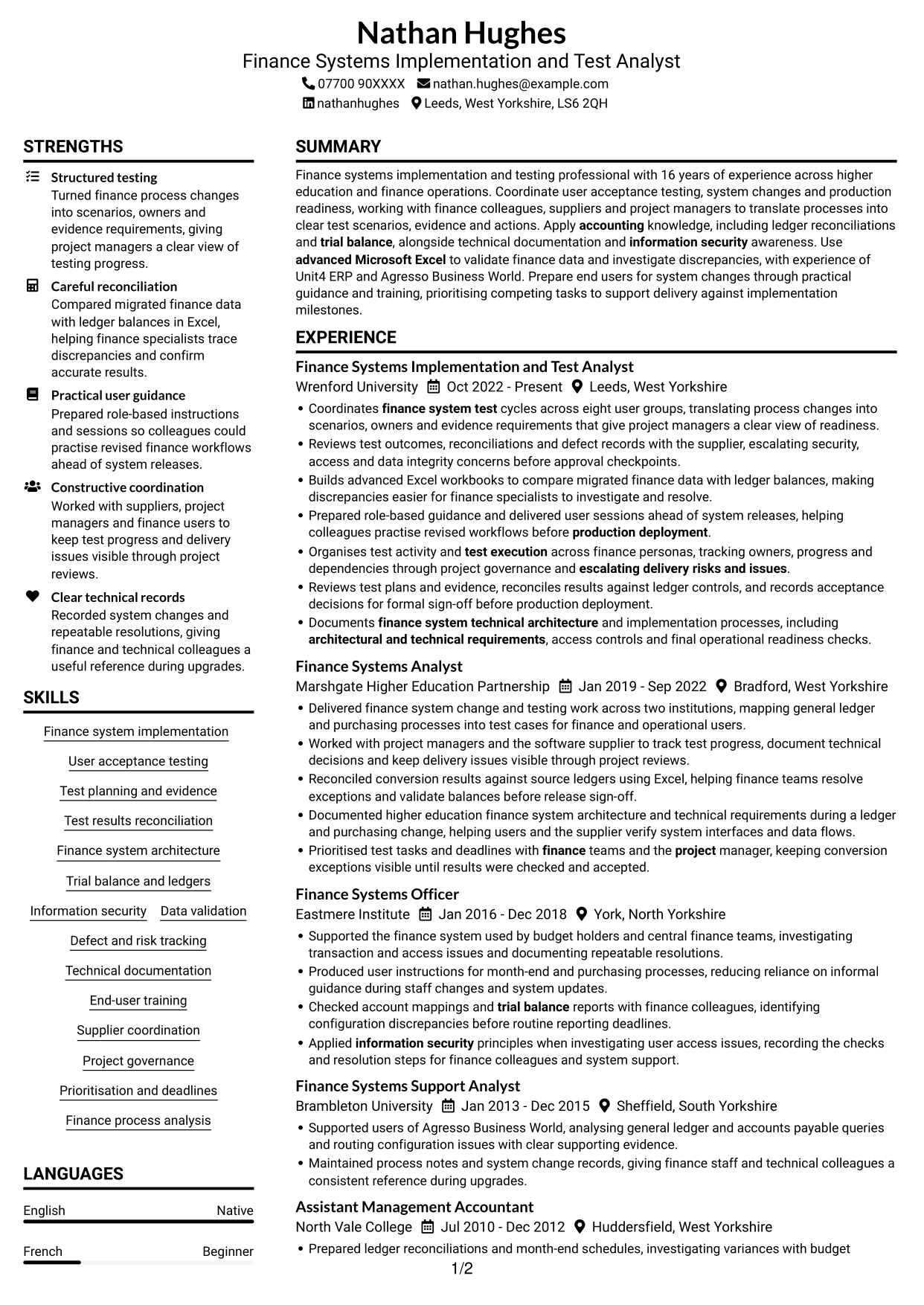CV example — page 1
