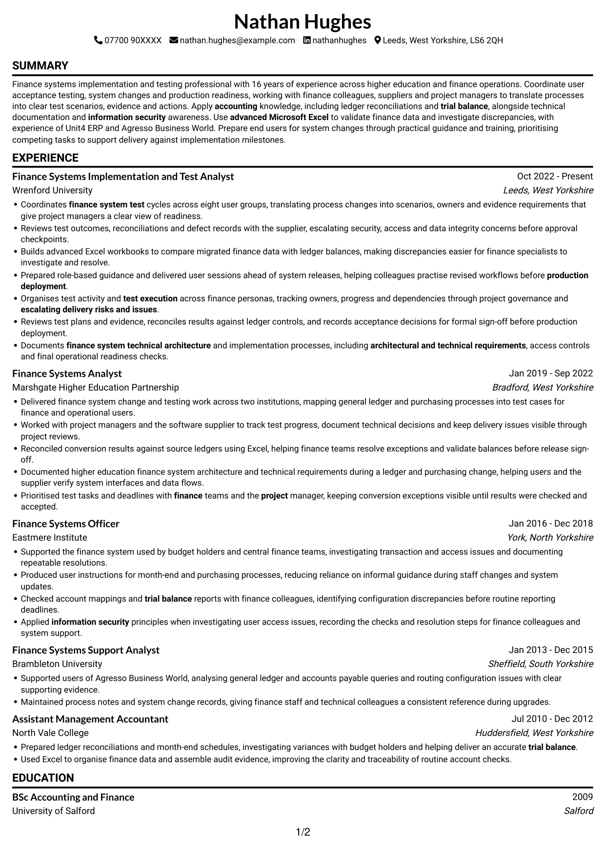 CV example — page 1