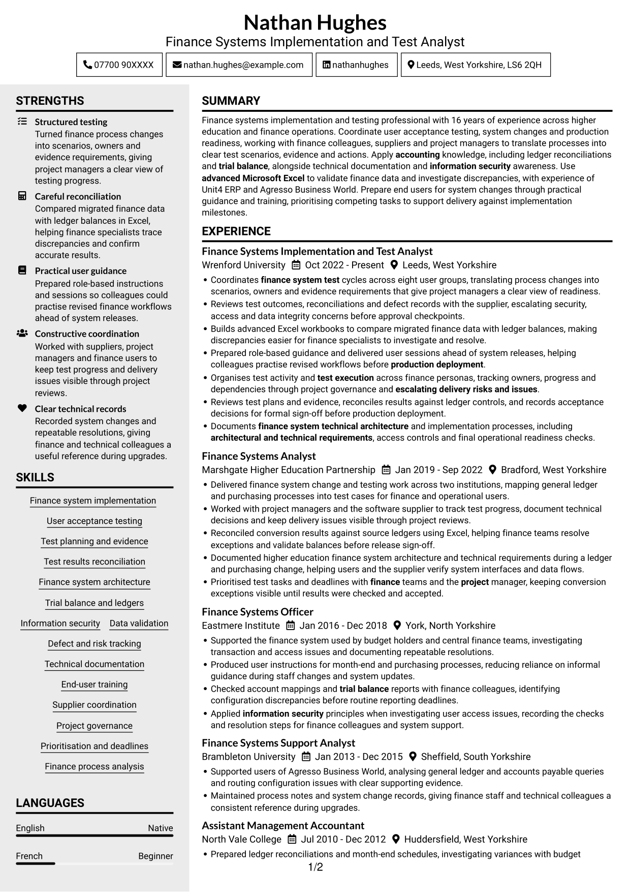 CV example — page 1