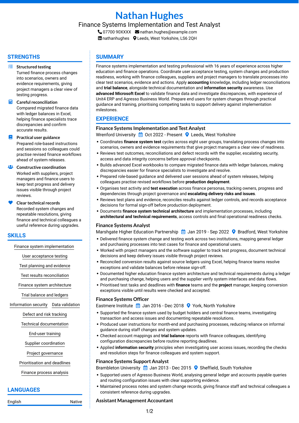 CV example — page 1