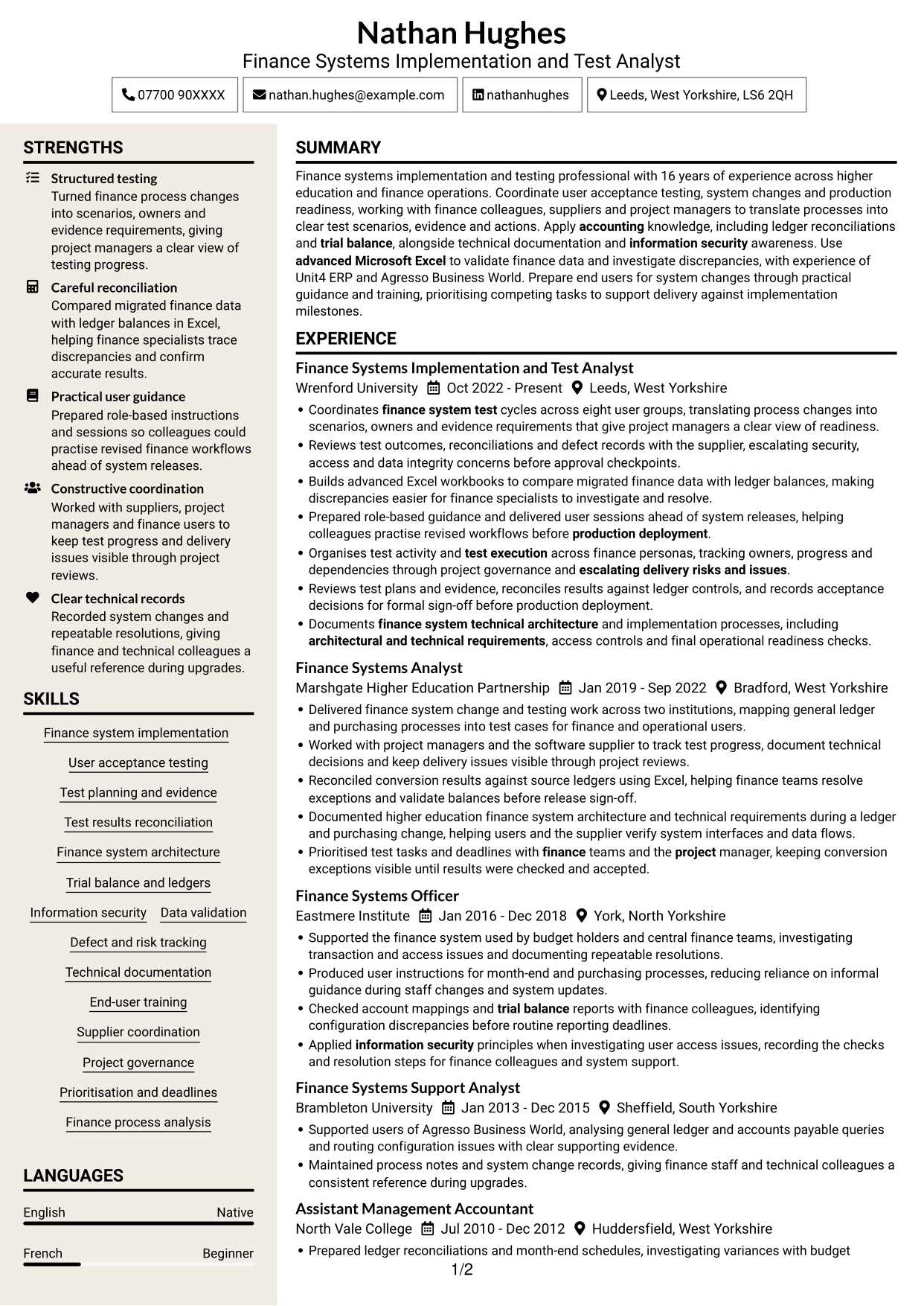 CV example — page 1