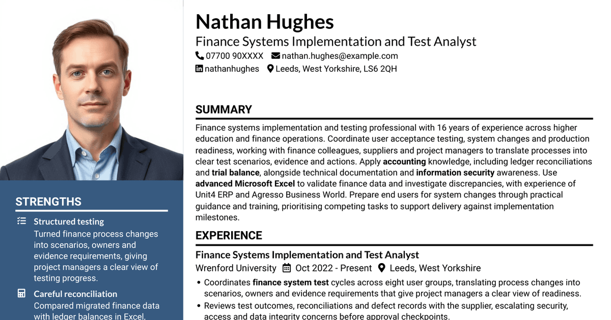 7 Implementation and Test Analyst - Finance CV Templates with Example