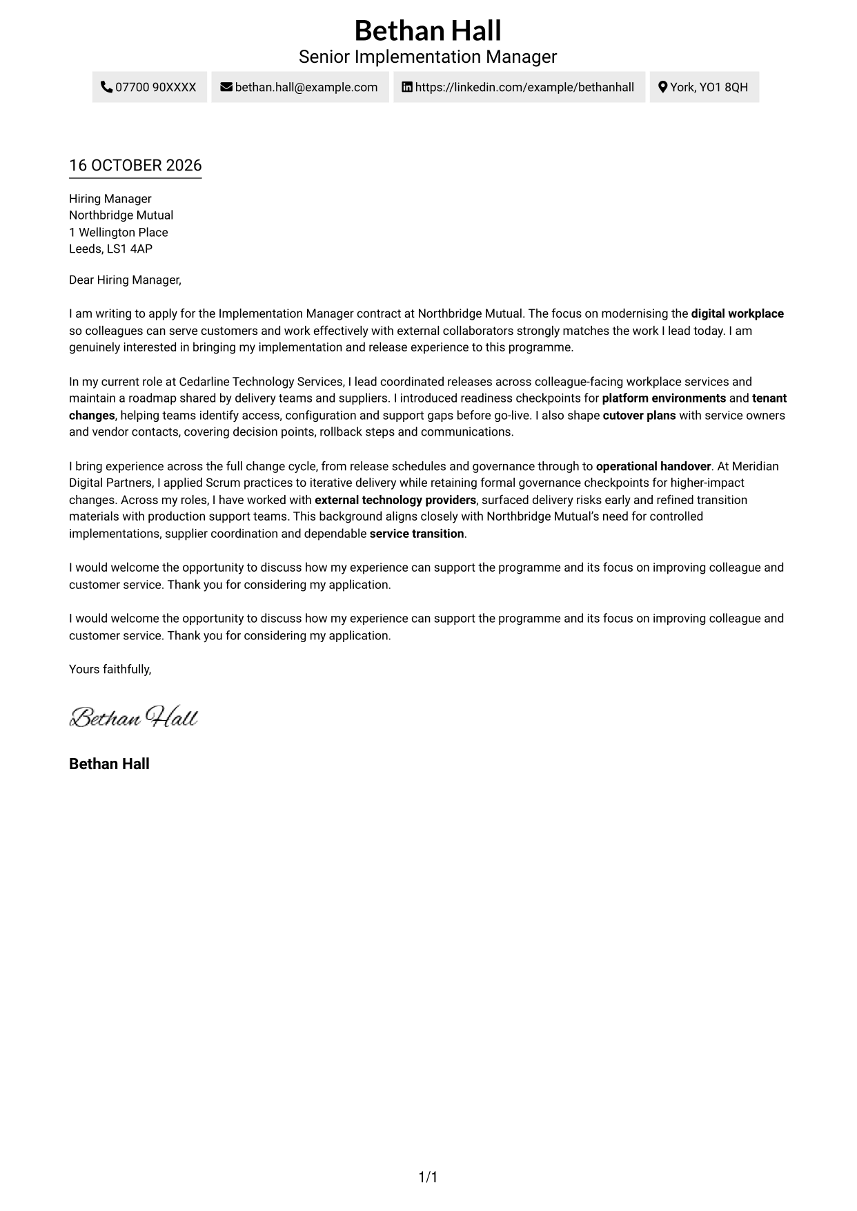 Cover letter example — page 1