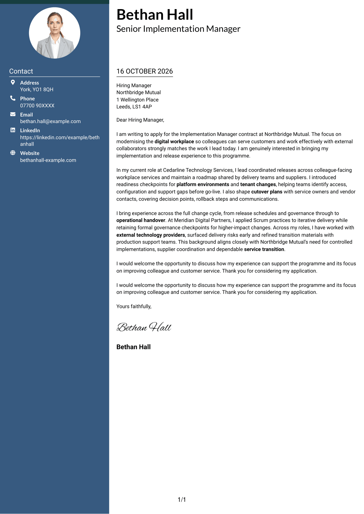 Cover letter example — page 1