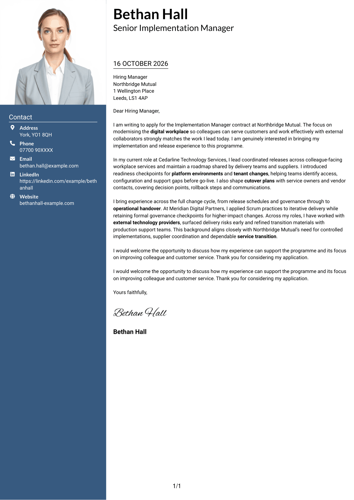 Cover letter example — page 1