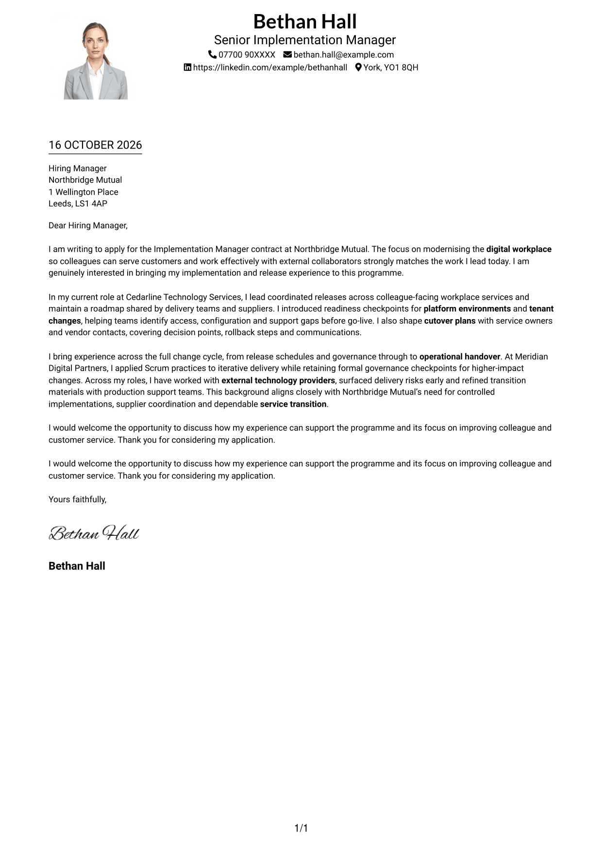 Cover letter example — page 1