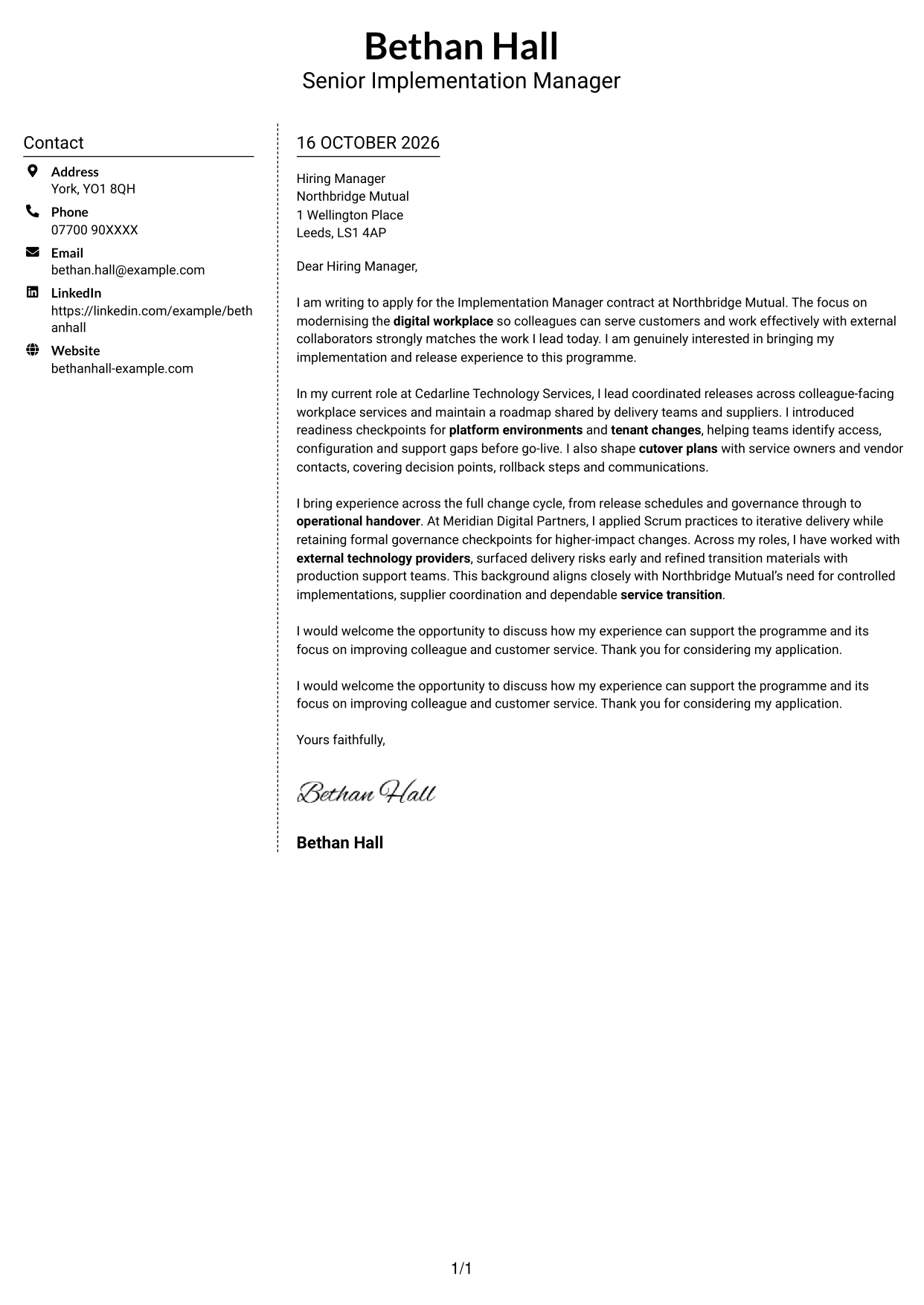 Cover letter example — page 1
