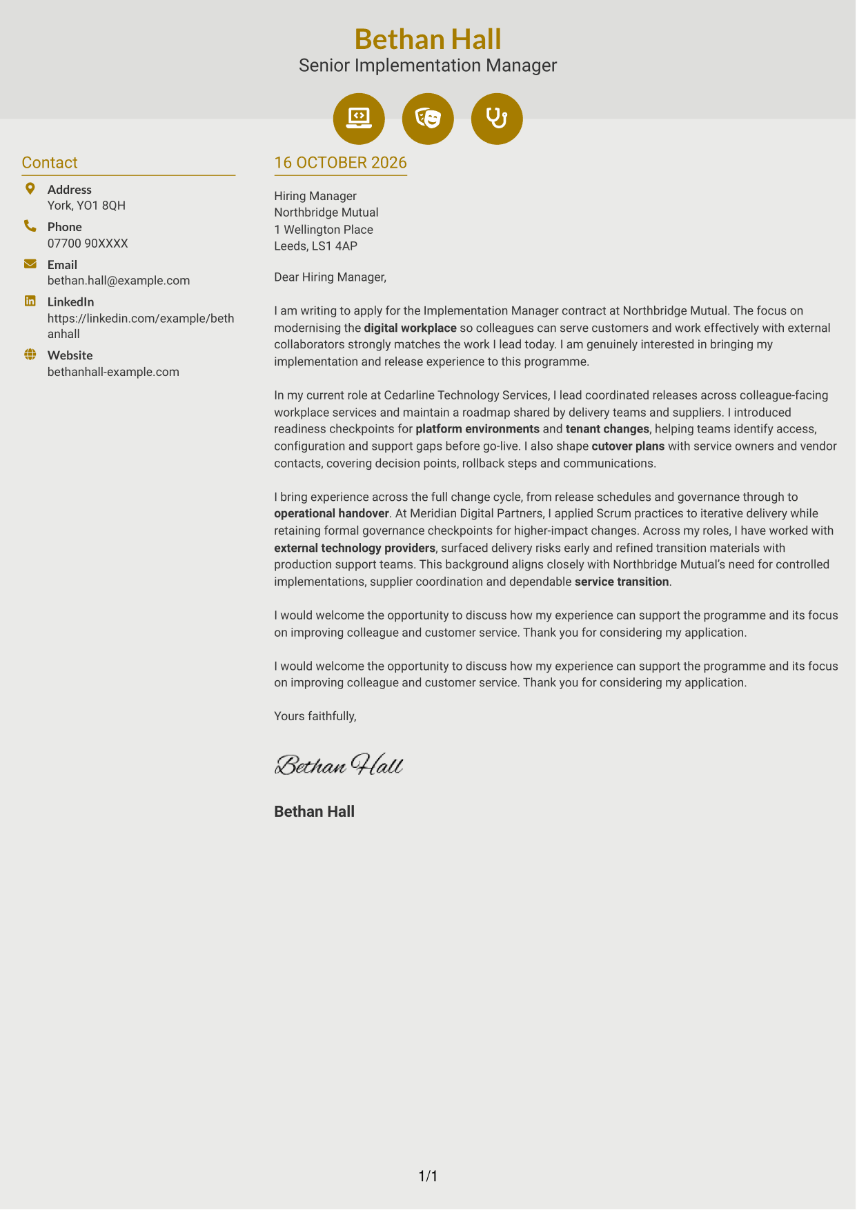 Cover letter example — page 1