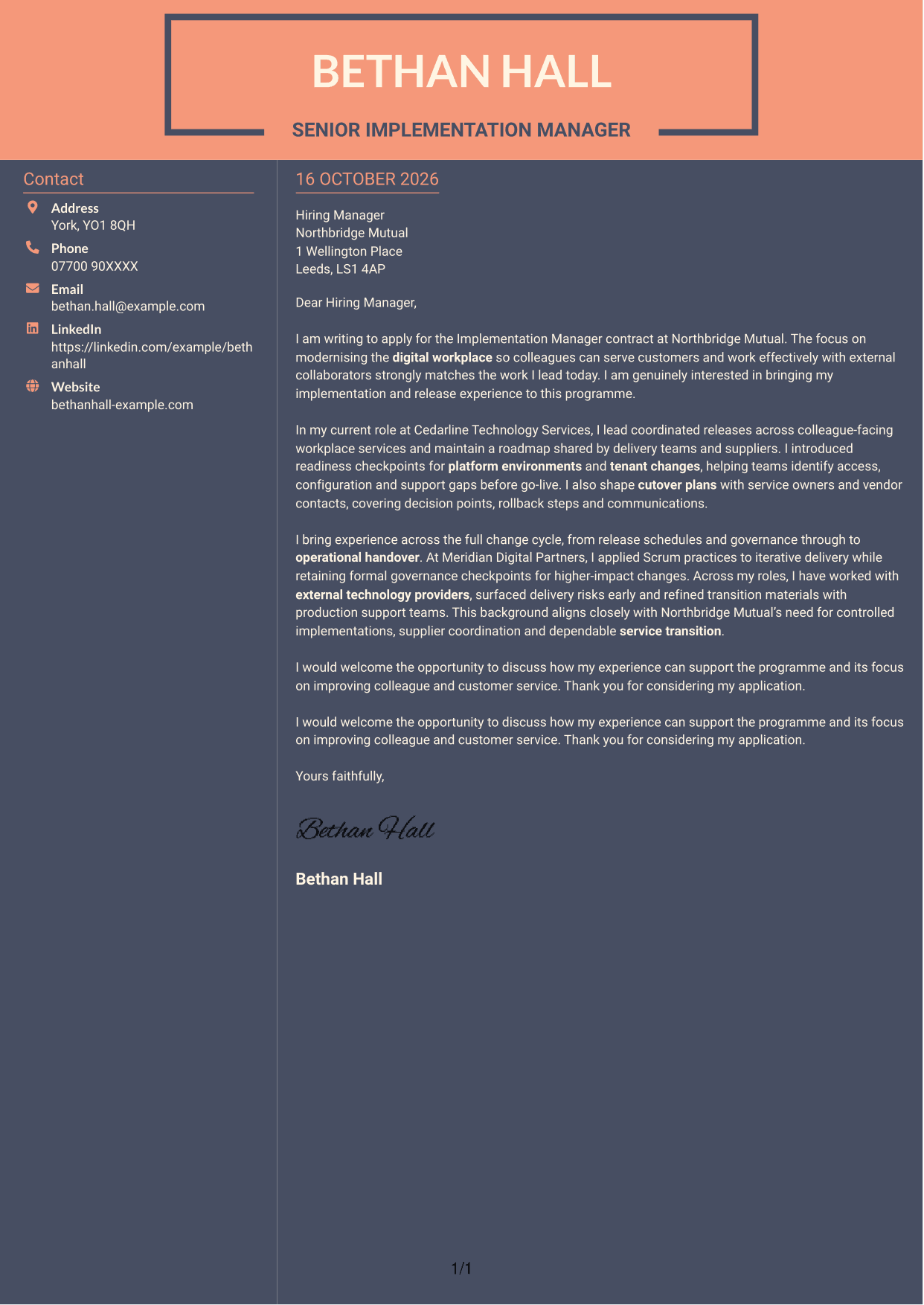 Cover letter example — page 1
