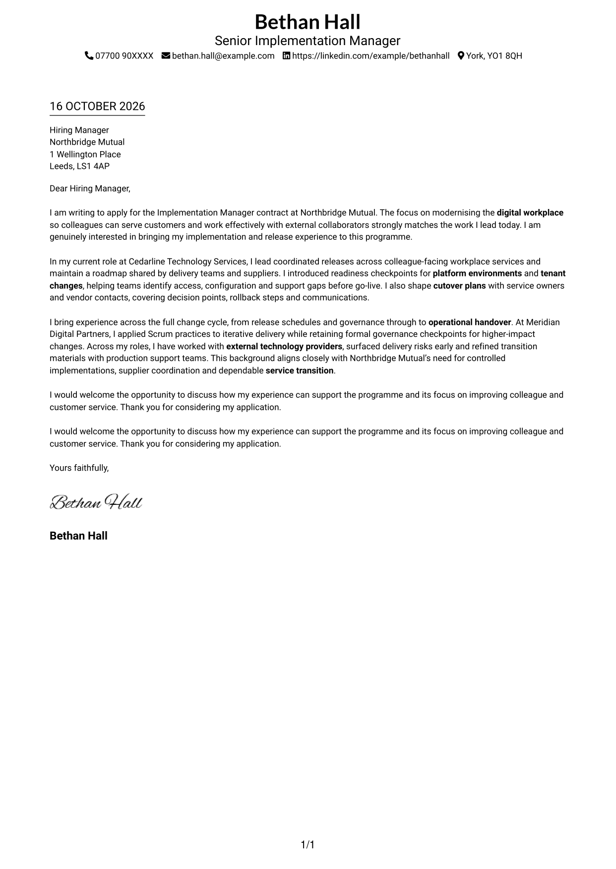 Cover letter example — page 1