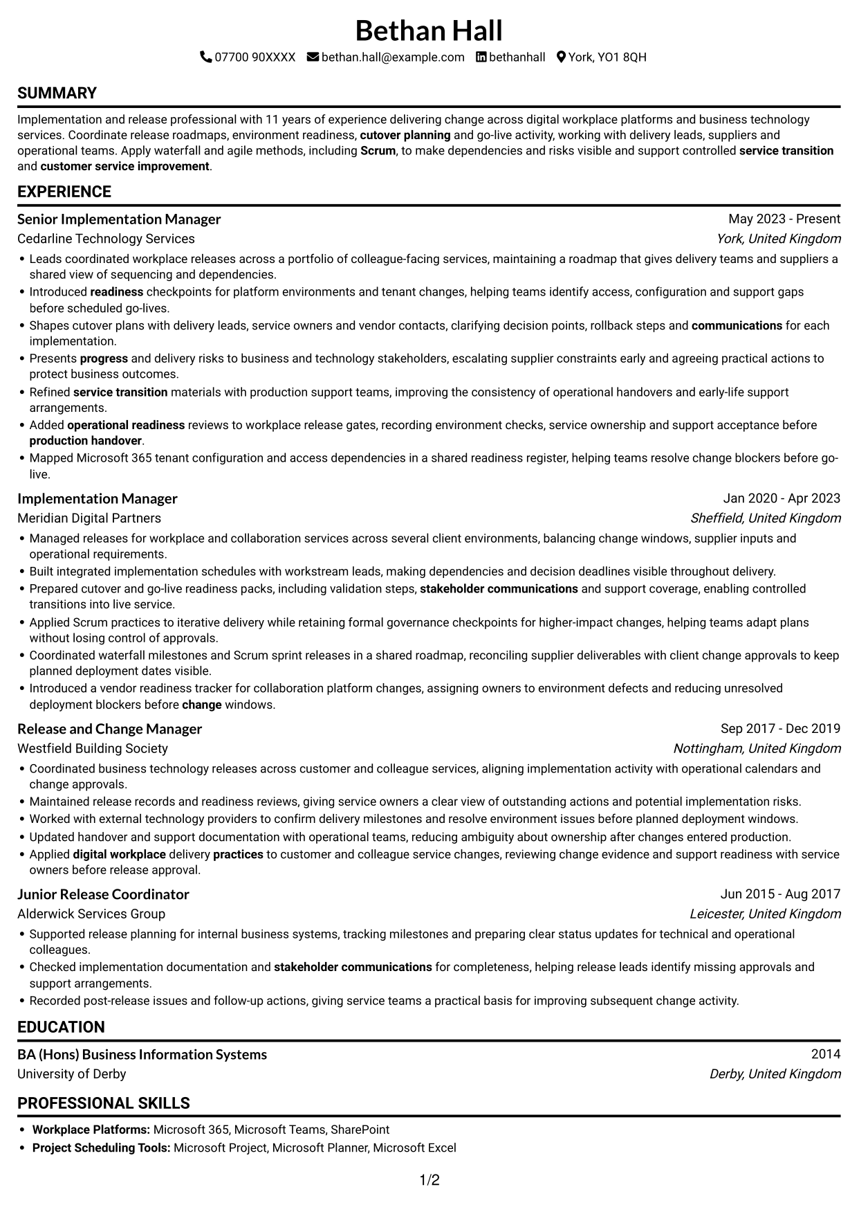 CV example — page 1